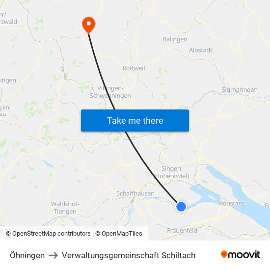 Öhningen to Verwaltungsgemeinschaft Schiltach map