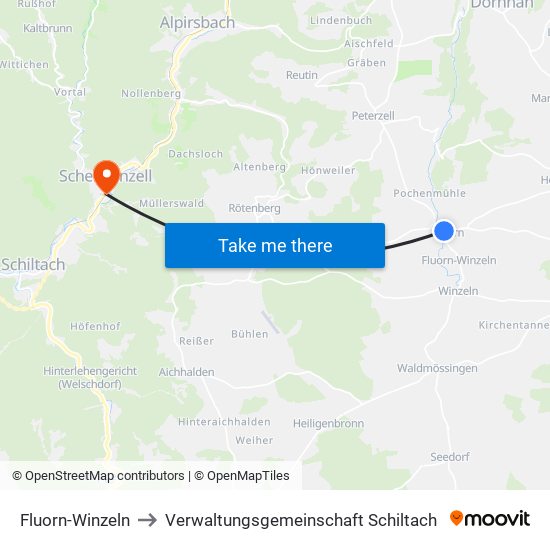 Fluorn-Winzeln to Verwaltungsgemeinschaft Schiltach map