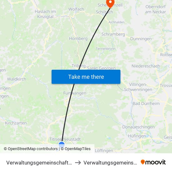 Verwaltungsgemeinschaft Titisee-Neustadt to Verwaltungsgemeinschaft Schiltach map