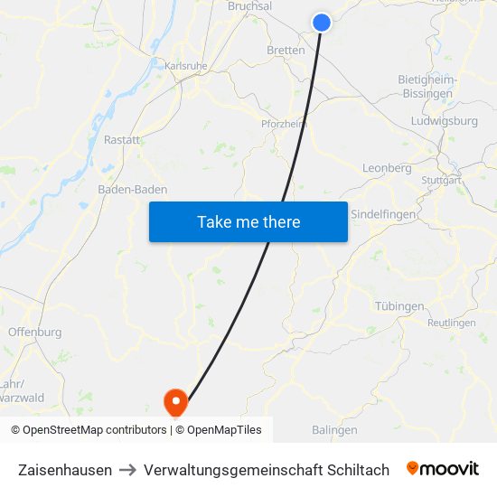 Zaisenhausen to Verwaltungsgemeinschaft Schiltach map