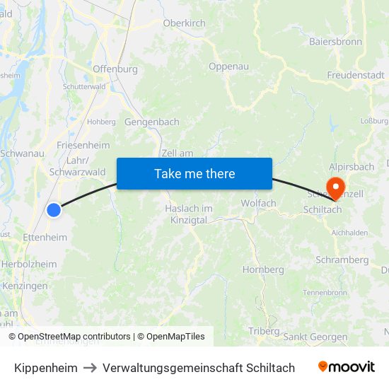Kippenheim to Verwaltungsgemeinschaft Schiltach map