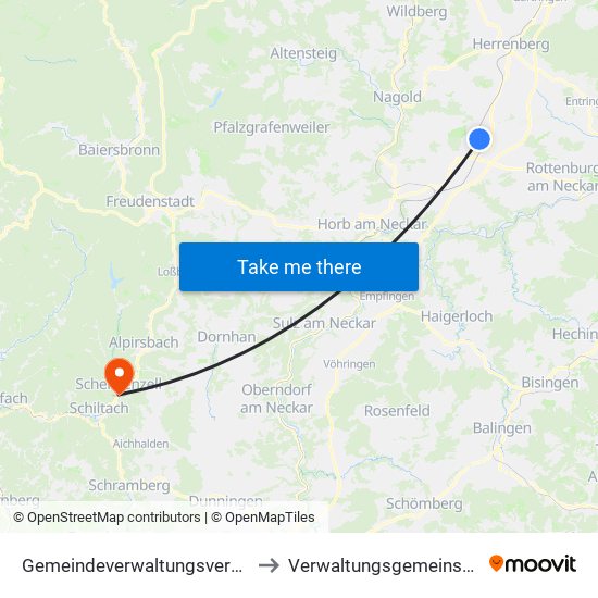 Gemeindeverwaltungsverband Oberes Gäu to Verwaltungsgemeinschaft Schiltach map