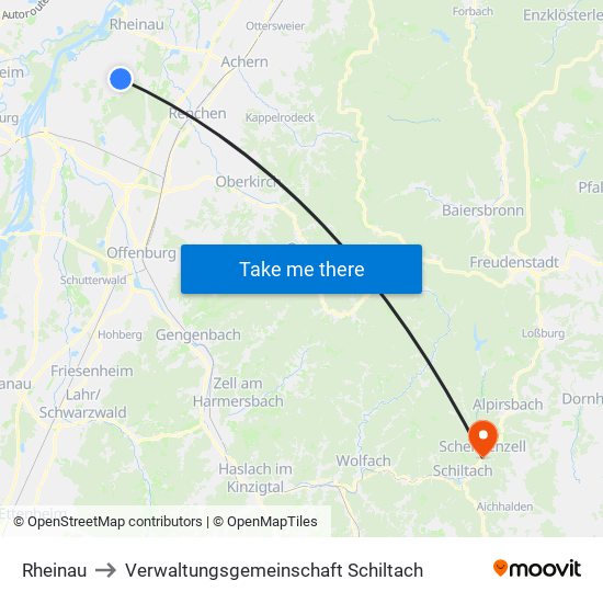 Rheinau to Verwaltungsgemeinschaft Schiltach map