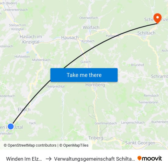 Winden Im Elztal to Verwaltungsgemeinschaft Schiltach map