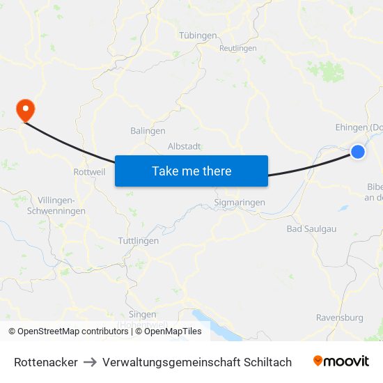 Rottenacker to Verwaltungsgemeinschaft Schiltach map