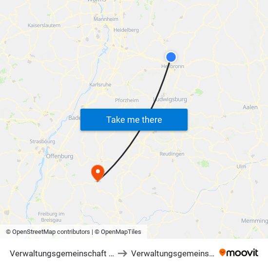 Verwaltungsgemeinschaft Bad Friedrichshall to Verwaltungsgemeinschaft Schiltach map