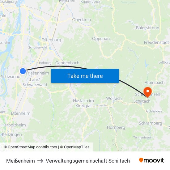 Meißenheim to Verwaltungsgemeinschaft Schiltach map