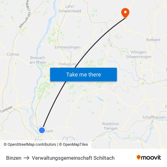 Binzen to Verwaltungsgemeinschaft Schiltach map