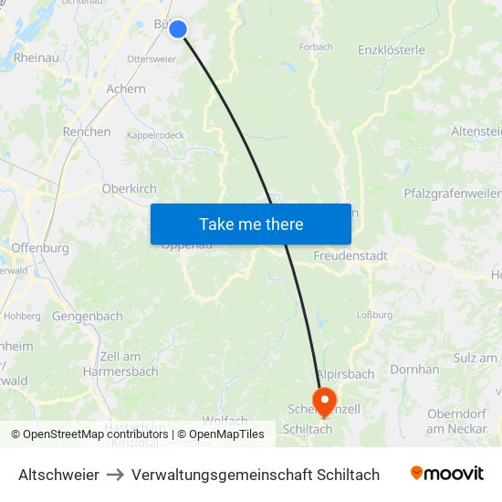 Altschweier to Verwaltungsgemeinschaft Schiltach map