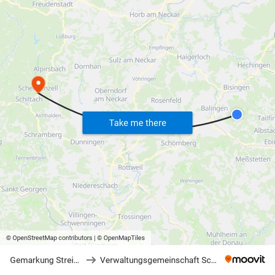 Gemarkung Streichen to Verwaltungsgemeinschaft Schiltach map