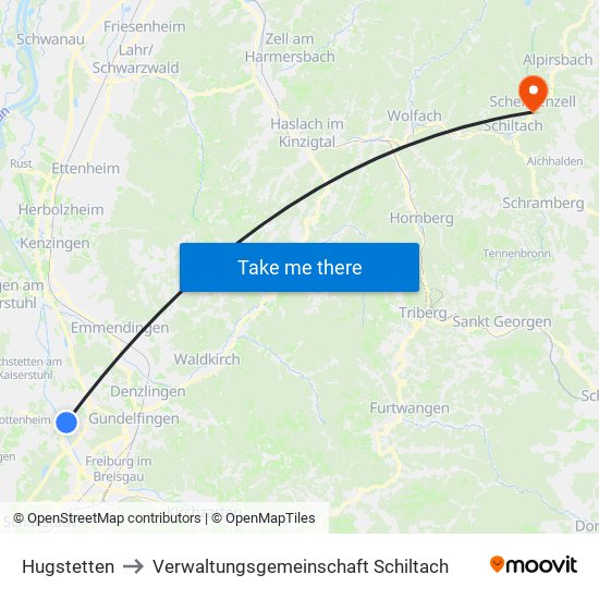 Hugstetten to Verwaltungsgemeinschaft Schiltach map