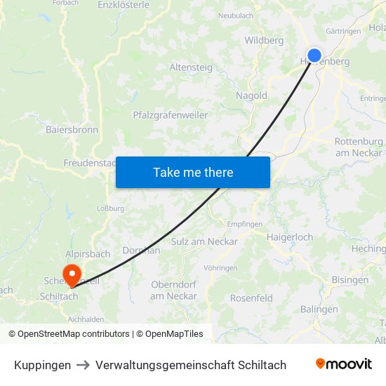 Kuppingen to Verwaltungsgemeinschaft Schiltach map
