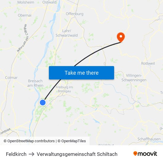 Feldkirch to Verwaltungsgemeinschaft Schiltach map