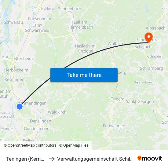 Teningen (Kernort) to Verwaltungsgemeinschaft Schiltach map