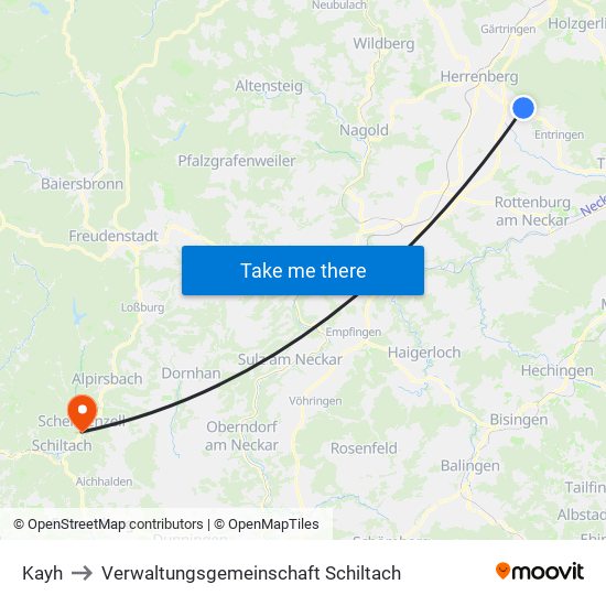 Kayh to Verwaltungsgemeinschaft Schiltach map