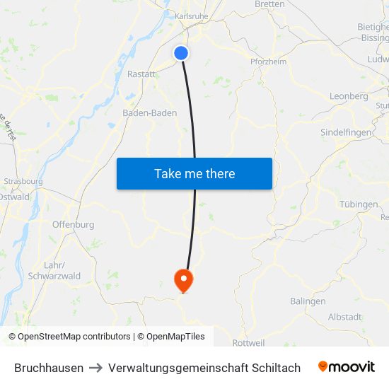 Bruchhausen to Verwaltungsgemeinschaft Schiltach map