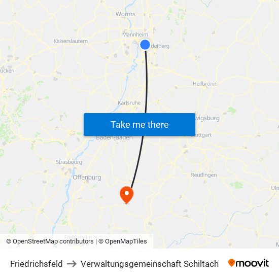 Friedrichsfeld to Verwaltungsgemeinschaft Schiltach map