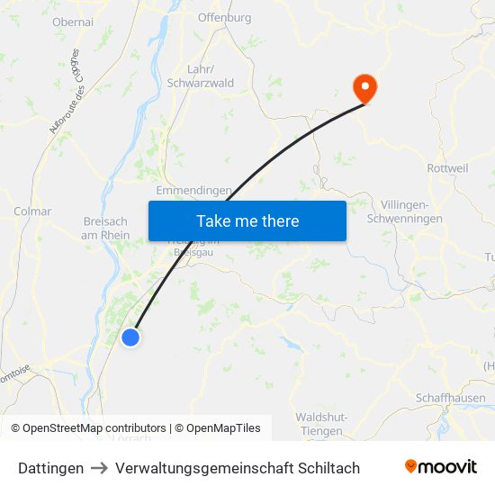 Dattingen to Verwaltungsgemeinschaft Schiltach map