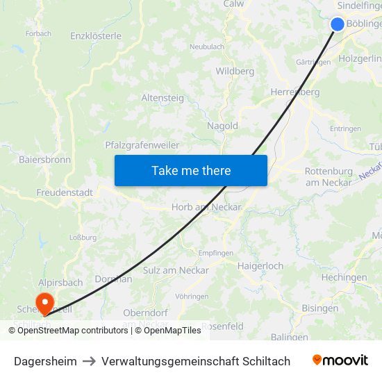 Dagersheim to Verwaltungsgemeinschaft Schiltach map