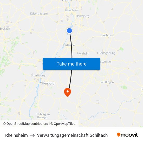 Rheinsheim to Verwaltungsgemeinschaft Schiltach map