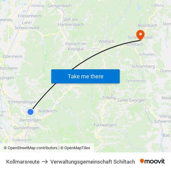 Kollmarsreute to Verwaltungsgemeinschaft Schiltach map