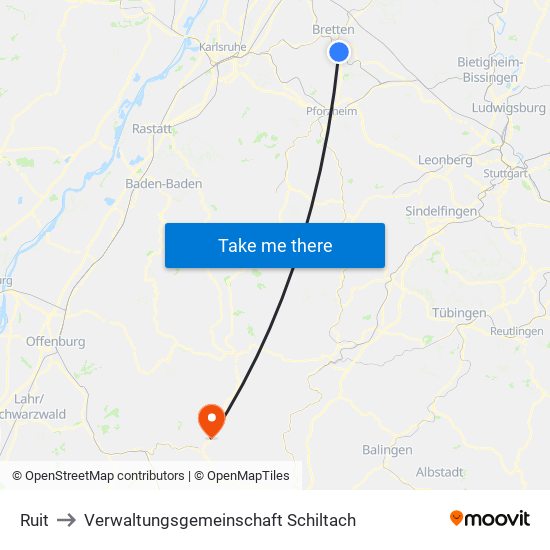 Ruit to Verwaltungsgemeinschaft Schiltach map