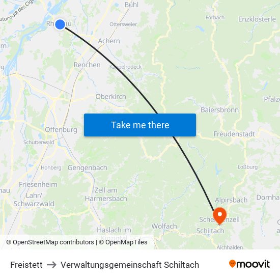 Freistett to Verwaltungsgemeinschaft Schiltach map