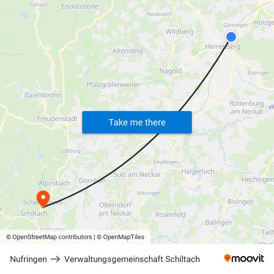 Nufringen to Verwaltungsgemeinschaft Schiltach map