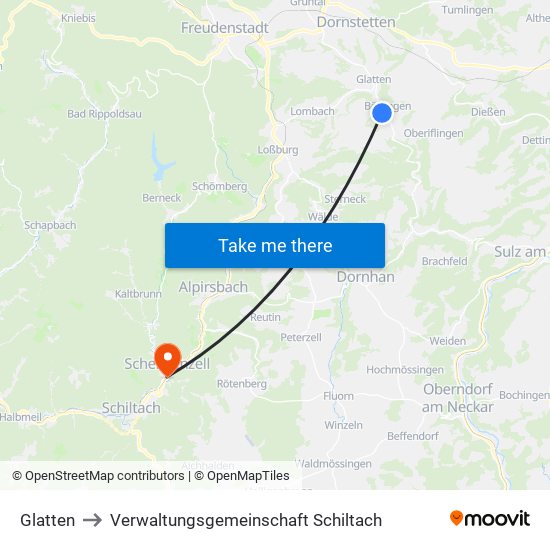 Glatten to Verwaltungsgemeinschaft Schiltach map