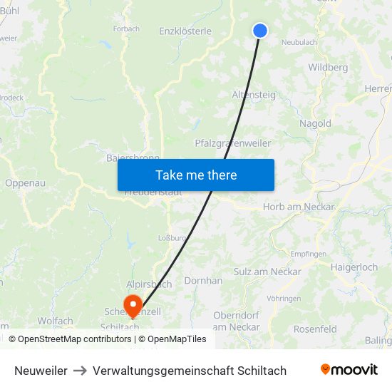 Neuweiler to Verwaltungsgemeinschaft Schiltach map