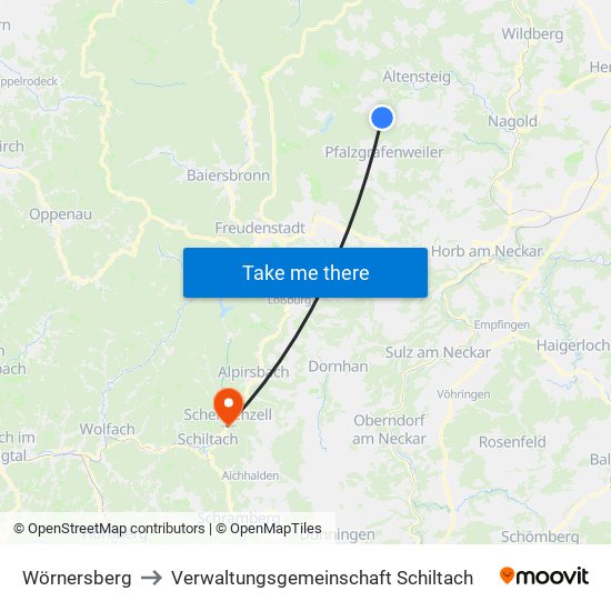 Wörnersberg to Verwaltungsgemeinschaft Schiltach map