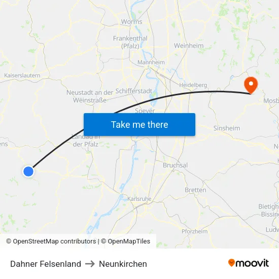 Dahner Felsenland to Neunkirchen map