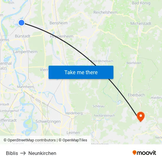 Biblis to Neunkirchen map