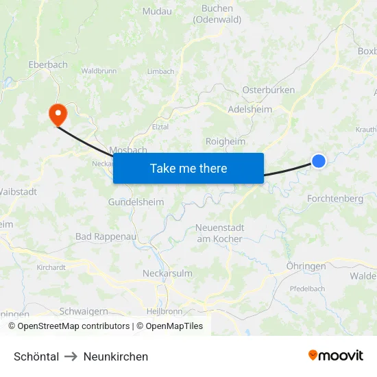 Schöntal to Neunkirchen map