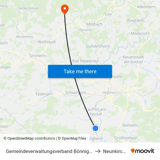 Gemeindeverwaltungsverband Bönnigheim to Neunkirchen map