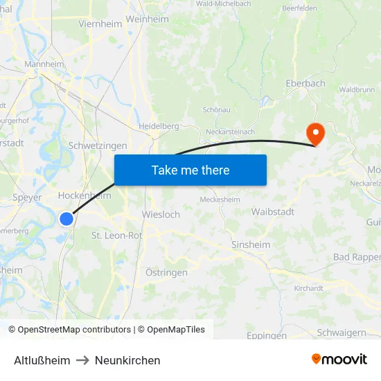Altlußheim to Neunkirchen map