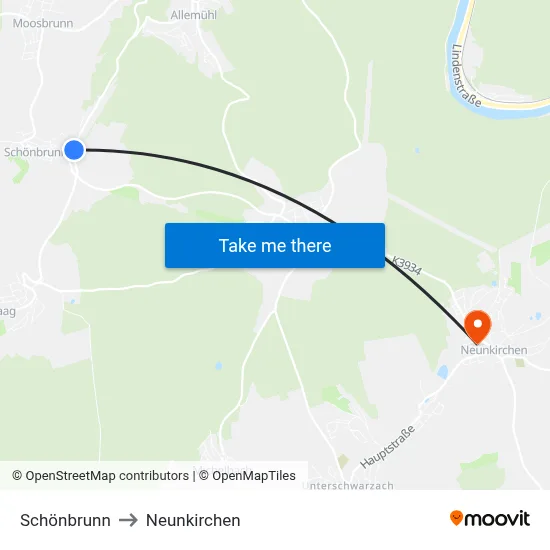 Schönbrunn to Neunkirchen map