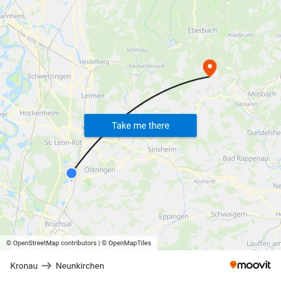 Kronau to Neunkirchen map