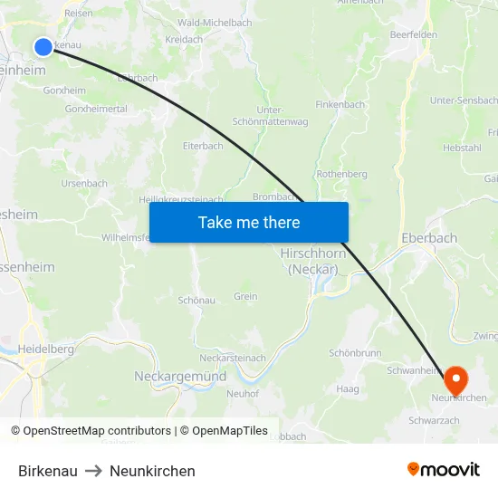 Birkenau to Neunkirchen map