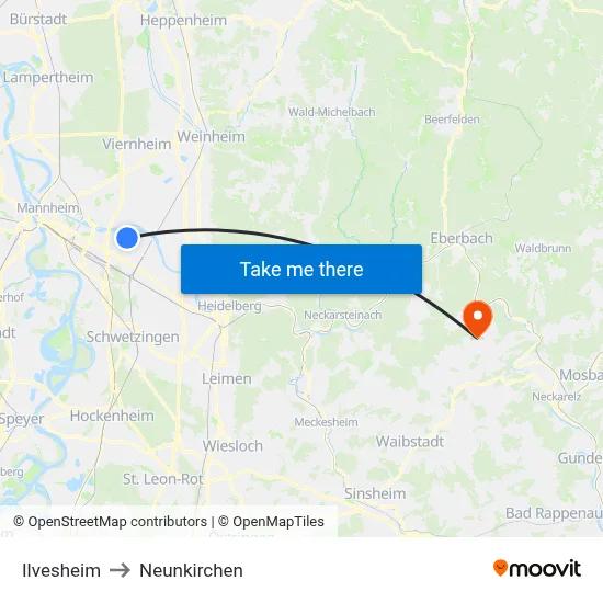 Ilvesheim to Neunkirchen map