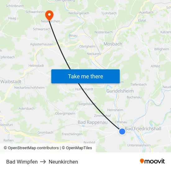 Bad Wimpfen to Neunkirchen map