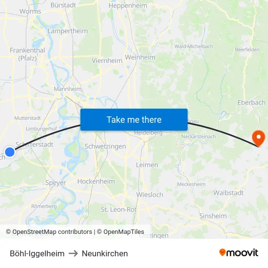 Böhl-Iggelheim to Neunkirchen map