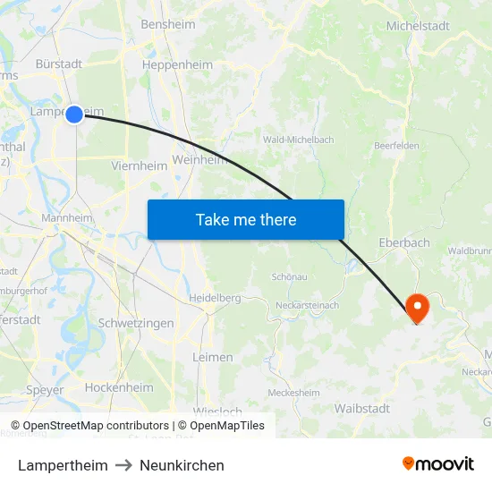 Lampertheim to Neunkirchen map