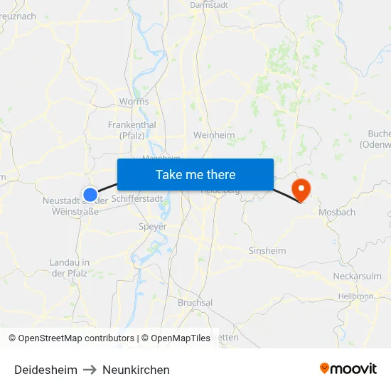 Deidesheim to Neunkirchen map