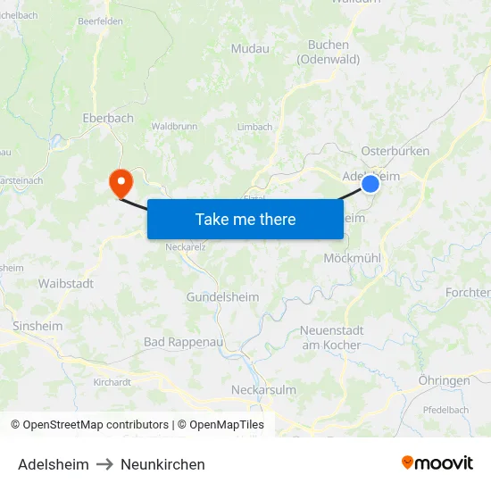 Adelsheim to Neunkirchen map