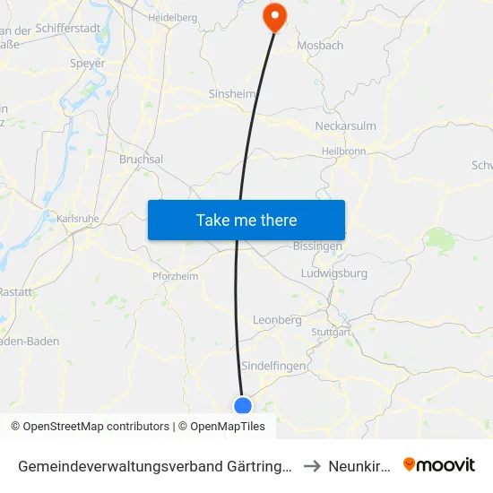 Gemeindeverwaltungsverband Gärtringen/Ehningen to Neunkirchen map
