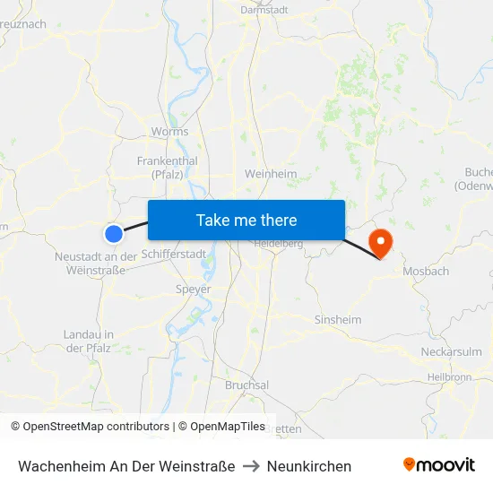 Wachenheim An Der Weinstraße to Neunkirchen map