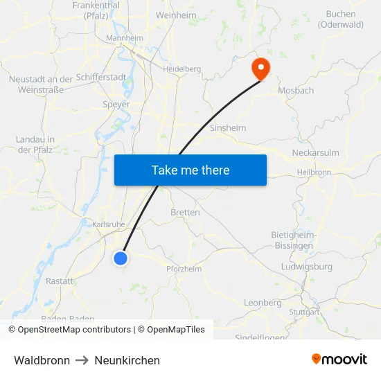Waldbronn to Neunkirchen map