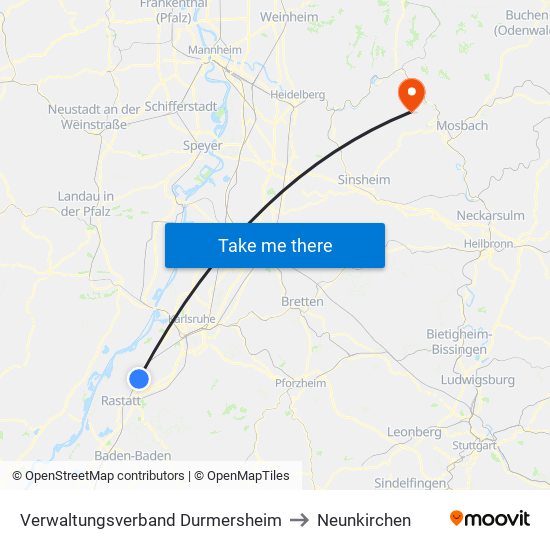 Verwaltungsverband Durmersheim to Neunkirchen map