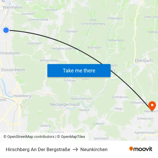 Hirschberg An Der Bergstraße to Neunkirchen map